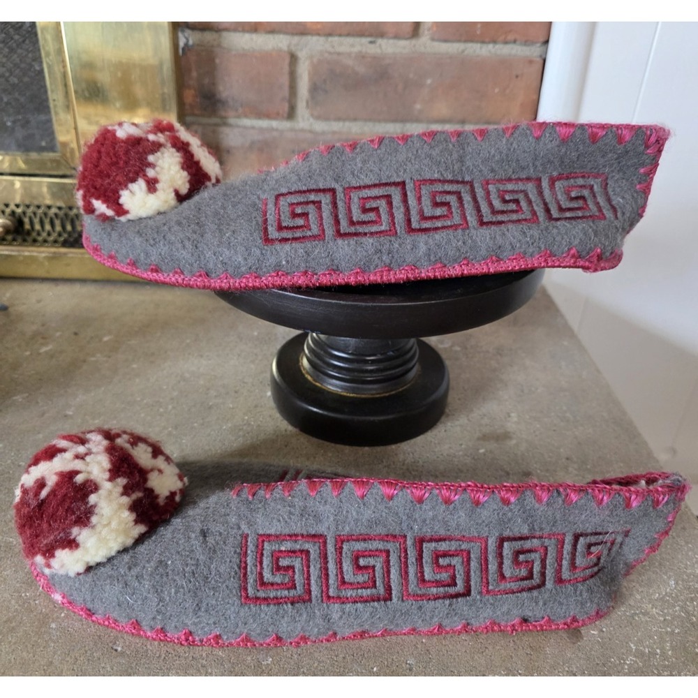 NWT G. Minas Traditional Greek Woolen Slippers No 45 UK‎ Size 11 Leather Bottom